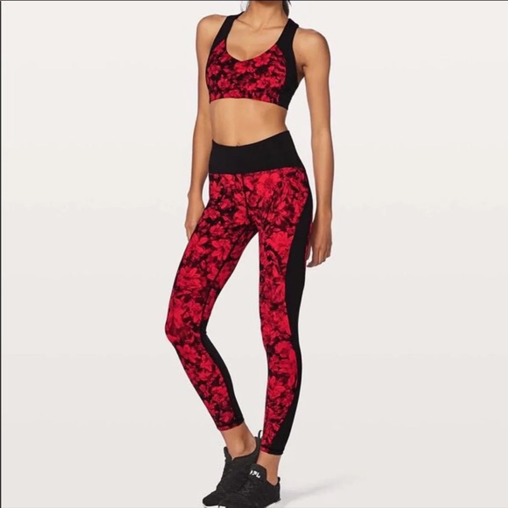 LULULEMON Train Times Leggings. Red Black Floral Sz 6
